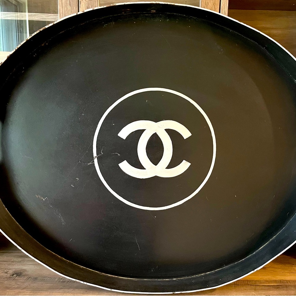 CHANEL Black and Silver Art Piece TOLE TRAY VERY RARE